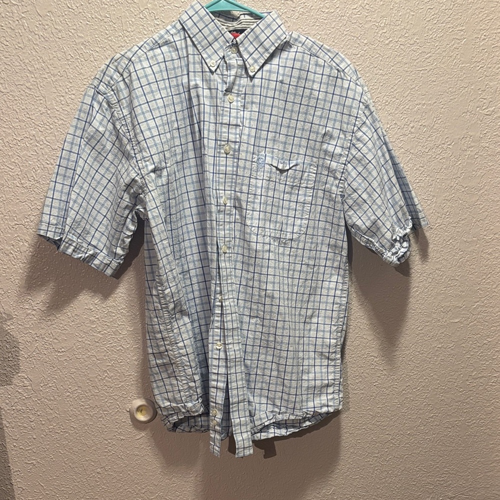 Wrangler White and Blue Plaid Short Sleeve Shirt